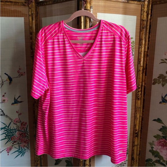 Reel Legends Tops - Reel Legends tee performance outdoors workout shirt pink V neck stripes fishing
